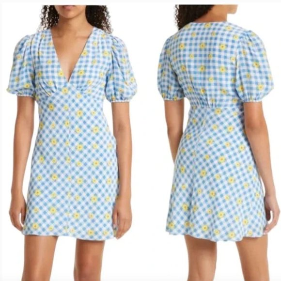 STAUD Dresses & Skirts - Staud Milla Print Minidress In Gingham Daisy Plaid Size 8